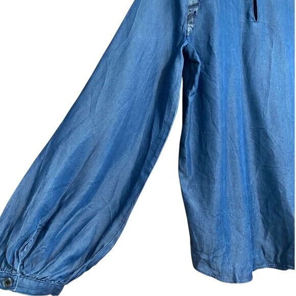 Kate Spade Chambray Embroidered Balloon Sleeve Top Size Medium - Picture 4 of 10